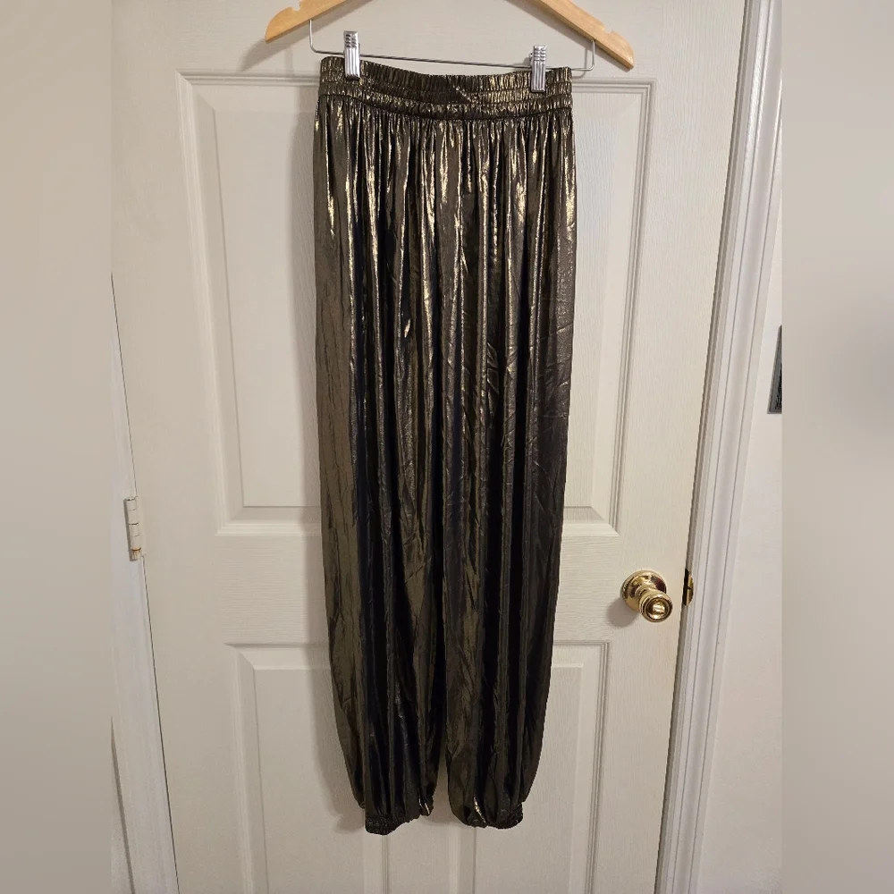 Zara Gold Metallic Lightweight Party Pants Size Small - Picture 1 of 6